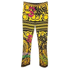 Gianni Versace Calças barrocas com motivo de graffiti raro Multicor