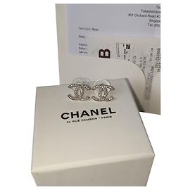 Chanel EIN14V CC Moscova Kristall SHW Logo Ohrringe Silber Hardware