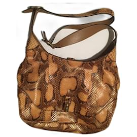 Gucci Jackie Handbag Python Brown Orange Gold Brown Orange Bronze Gold hardware