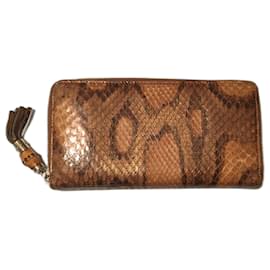 Gucci-portafogli-Marrone,Arancione,Stampa python,Gold hardware