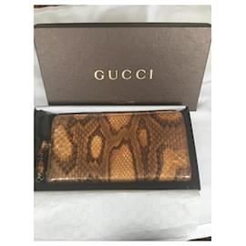 Gucci-carteras-Castaño,Naranja,Impresión de pitón,Gold hardware