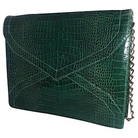 Pochette Yves Saint Laurent en cuir vert foncé Vert foncé
