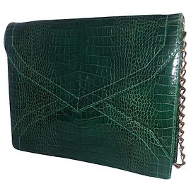 Yves Saint Laurent Leather Clutch Bag Dark Green Dark green