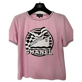 Camiseta Chanel em strass Rosa