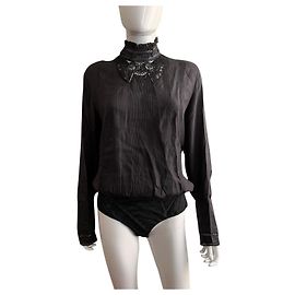 Roberto Cavalli Top de seda negro Negro