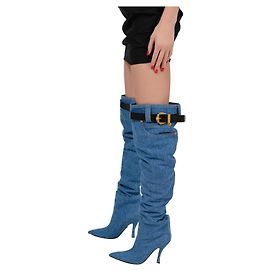 Botas altas Versace de piel y denim azul Azul