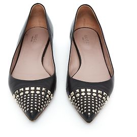Gucci Pointy Ballet Flats Black Leather 37.5 Black