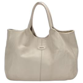 Tod's-Tods Tote Bag White Leather-Grey
