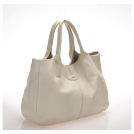 Tod's-Tods Tote Bag White Leather-Grey
