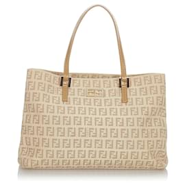 Fendi-Fendi Brown Zucchino Canvas Tote Bag-Brown,Pink,Beige