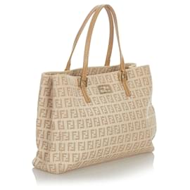 Fendi-Fendi Brown Zucchino Canvas Tote Bag-Brown,Pink,Beige