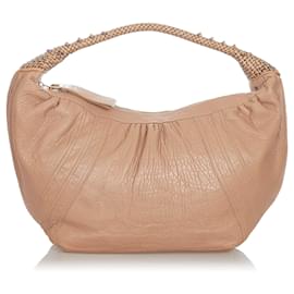 Fendi-Fendi Brown Spy Leather Hobo Bag-Brown,Beige
