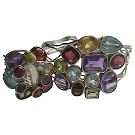 No Brand-argento sterling 925 set di bracciale e anello di pietre preziose ametista topazio granato-Multicolore