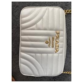Bolsa Prada de Couro com Diagrama Branco Branco