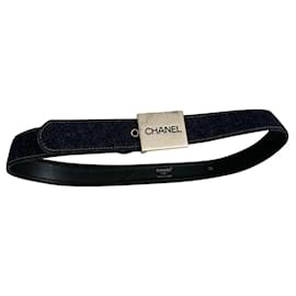 Cintura Chanel in Denim e Pelle Blu Navy con Hardware Argento Blu navy Silver hardware