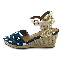 (Utilisé) Sandales COACH Dames Bleu x Blanc x Ivoire Semelle Compensée Toile x Cuir x Lin [20210403] Blanc Bleu