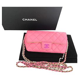 Chanel pink lambskin mini case bag with pearl and chain strap Pink