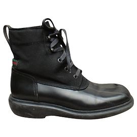 Gucci leather and canvas ankle boots black size 39 Black