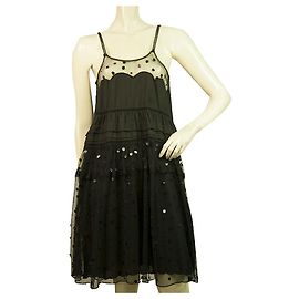 See by Chloé See by Chloe Schwarze Pailletten Tüll Spaghettiträger Knie Kleidergröße 42 Schwarz