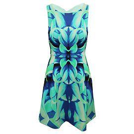 Karen Millen Grünes blaues bedrucktes abstraktes Kleid Grün
