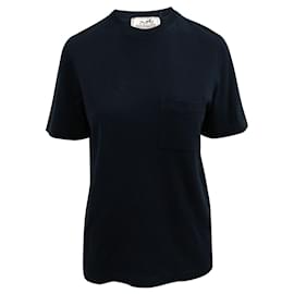 Hermès-Marineblaues T-Shirt mit H-Stickerei-Blau,Marineblau
