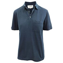 Hermès Navy Blue H Embroidered Buttoned Polo Shirt  Blue Navy blue