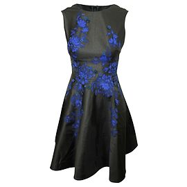 Karen Millen Black Dress with Blue Floral Appliques  Black