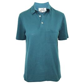 Hermès Camisa polo bordada azul H com botões Azul