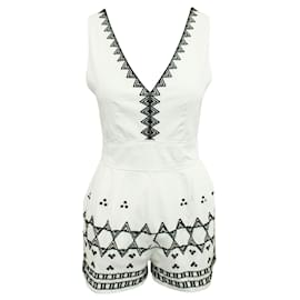 Maje-White Embroidered Playsuit-White