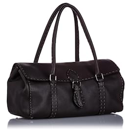 Fendi-Sac à bandoulière en cuir marron Selleria Linda Fendi-Marron,Marron foncé
