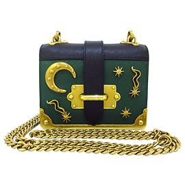 Bolsa de couro Prada Green Cahier Preto Verde