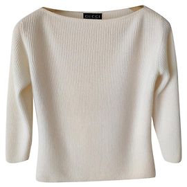 SUÉTER DE CUELLO BARCO DE PUNTO DE CASHMERE GUCCI Crudo