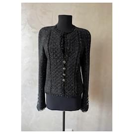 Chanel-RARE Quilted Tweed Jacket-Black