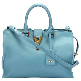 Yves Saint Laurent Bolsa de couro YSL Blue Cabas Chyc Azul Azul claro