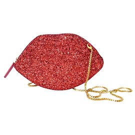 Borsa a tracolla Lulu Guinness Glitter Lips Rosso