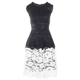 Carolina Herrera Vestido de vuelo de encaje bicolor Negro