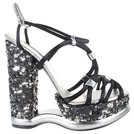 Dolce & Gabbana Black & Silver Sequin Strappy Wedges Black