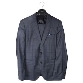 Hugo Boss Blauer, schmaler Anzug mit Karomuster Blau