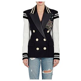 Faith Connexion Embellished Leather Sleeve Varsity Jacket Black