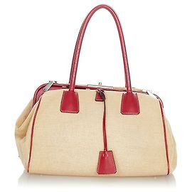 Bolsa Prada Brown Canapa Bauletto Marrom Vermelho Bege