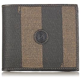 Fendi-Fendi Brown Pequin Small Wallet-Brown,Black
