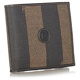 Fendi-Fendi Brown Pequin Small Wallet-Brown,Black