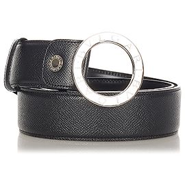Bulgari Bvlgari Schwarzer Logomania Ledergürtel Schwarz Silber
