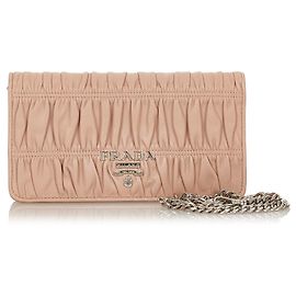 Prada Brown Nappa Gaufre Zip Around Long Wallet Brown Beige