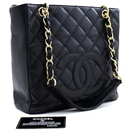 Chanel-CHANEL Caviar PST Chain Shoulder Bag Compras Tote Preto Acolchoado-Preto