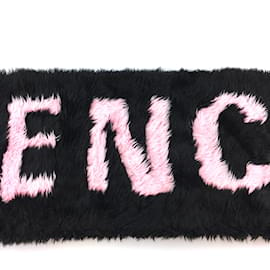 Balenciaga-Balenciaga Black Pink Faux Fur Spell Out Logo Scarf/Wrap-Black
