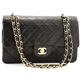 Chanel-Chanel 2.55 lined flap 10" Chain Shoulder Bag Black Lambskin-Black