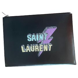 Saint Laurent Black Leather Clutch Bag Black