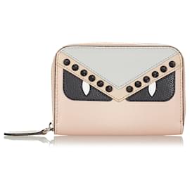 Fendi-Fendi Pink Monster Leather Zip Around Small Wallet-Pink,Blue,Light blue