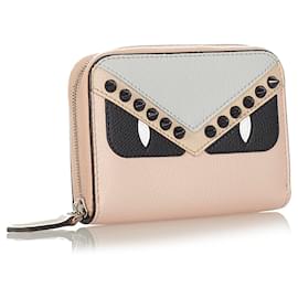 Fendi-Fendi Pink Monster Leather Zip Around Small Wallet-Pink,Blue,Light blue
